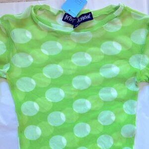 Vintage Betsy Johnson Cropped Polkadot Sheer Top - Neon Lime Green